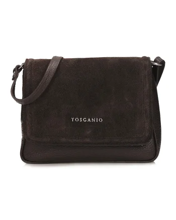 Geanta crossbody din piele cu segment din piele intoarsa, Maro inchis