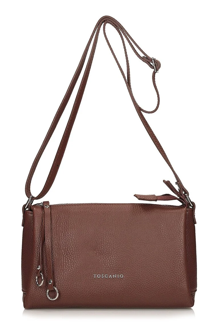 Geanta crossbody din piele cu aspect granulat, Maro cognac