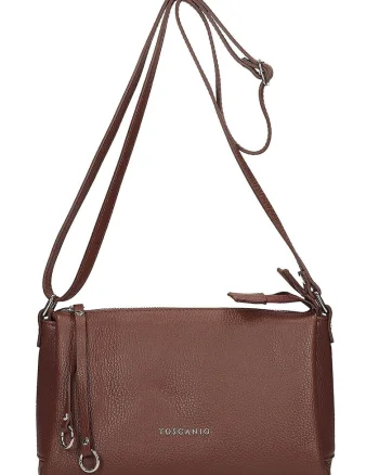 Geanta crossbody din piele cu aspect granulat, Maro cognac