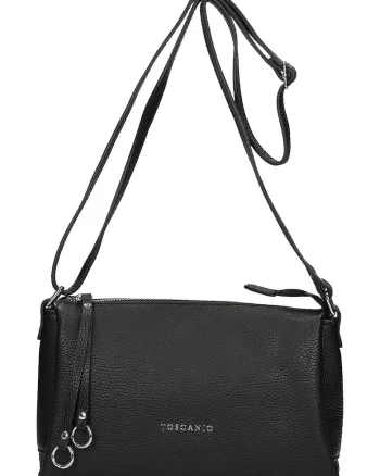 Geanta crossbody din piele cu aspect granulat, Negru