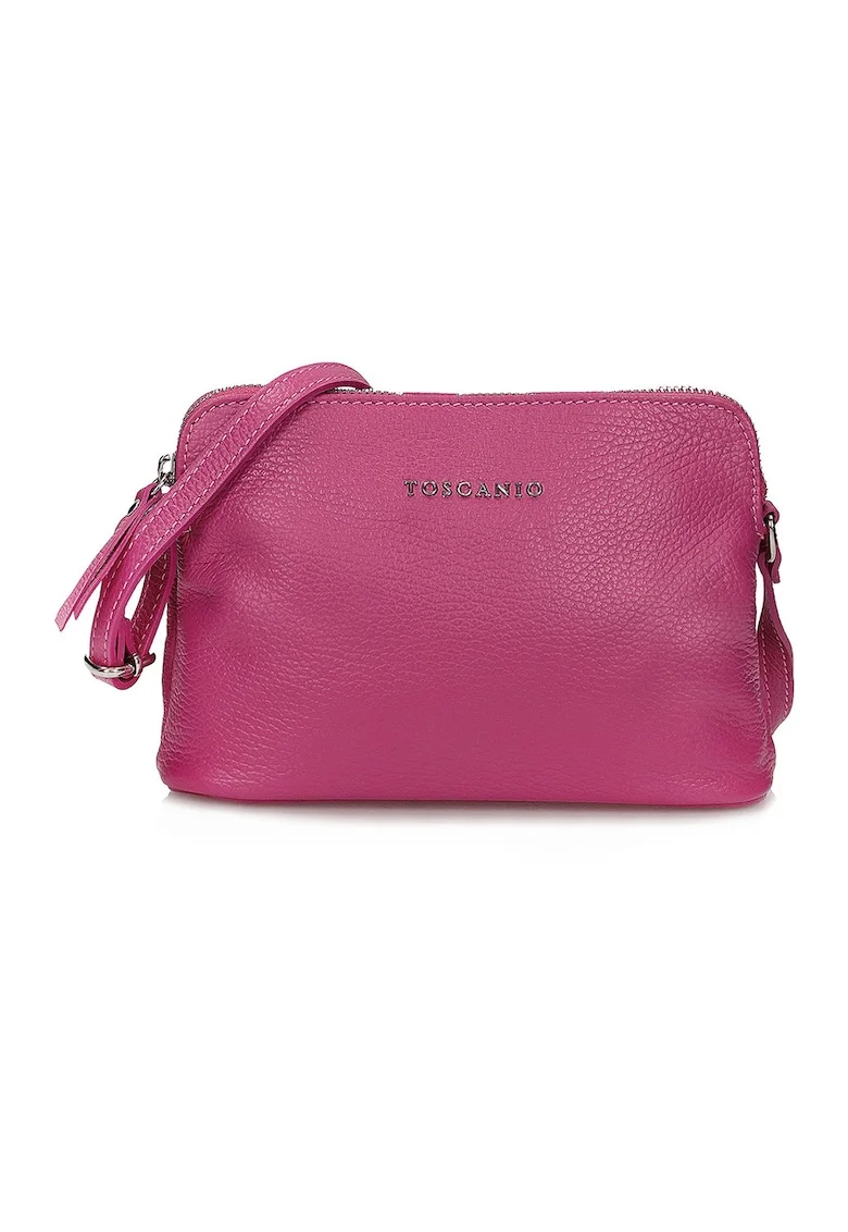 Geanta crossbody din piele cu buzunar exterior, Fucsia