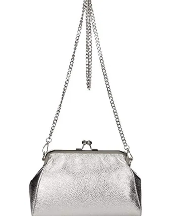 Geanta crossbody din piele cu bareta din lant, Argintiu