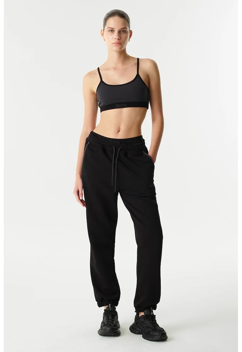 Set de pantaloni de trening si chiloti cu talie inalta, Negru