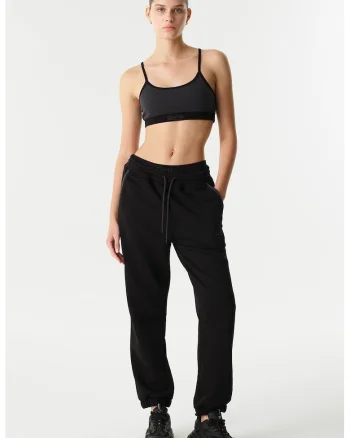 Set de pantaloni de trening si chiloti cu talie inalta, Negru