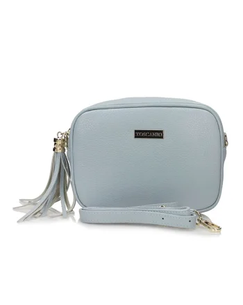 Geanta crossbody din piele cu canaf decorativ, Albastru pastel