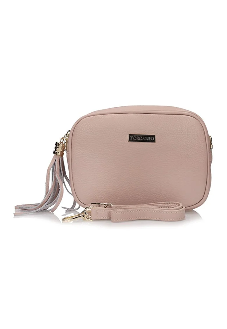 Geanta crossbody din piele cu canaf decorativ, Roz deschis