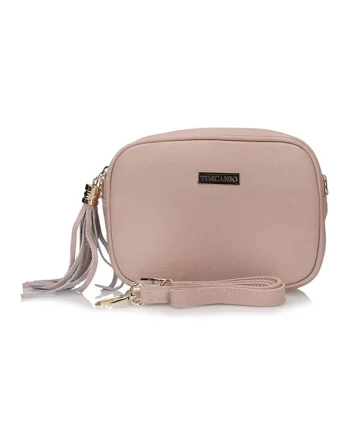 Geanta crossbody din piele cu canaf decorativ, Roz deschis