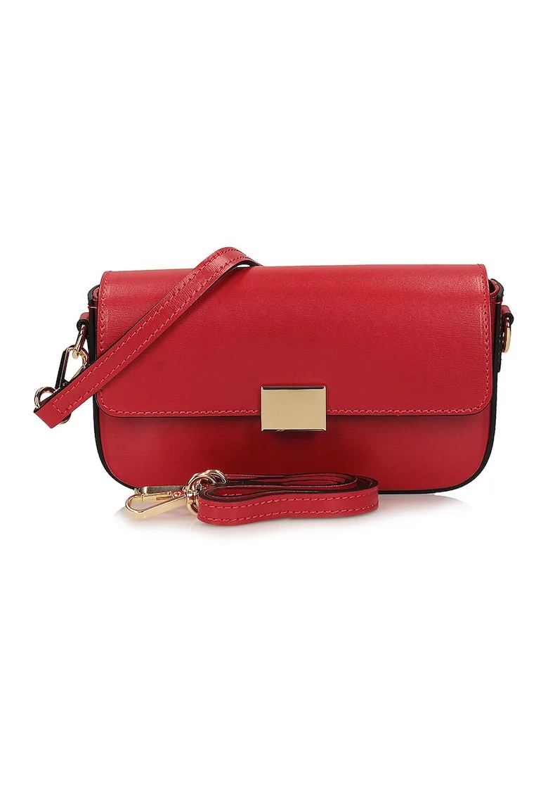 Geanta crossbody din piele, Negru/Rosu cireasa