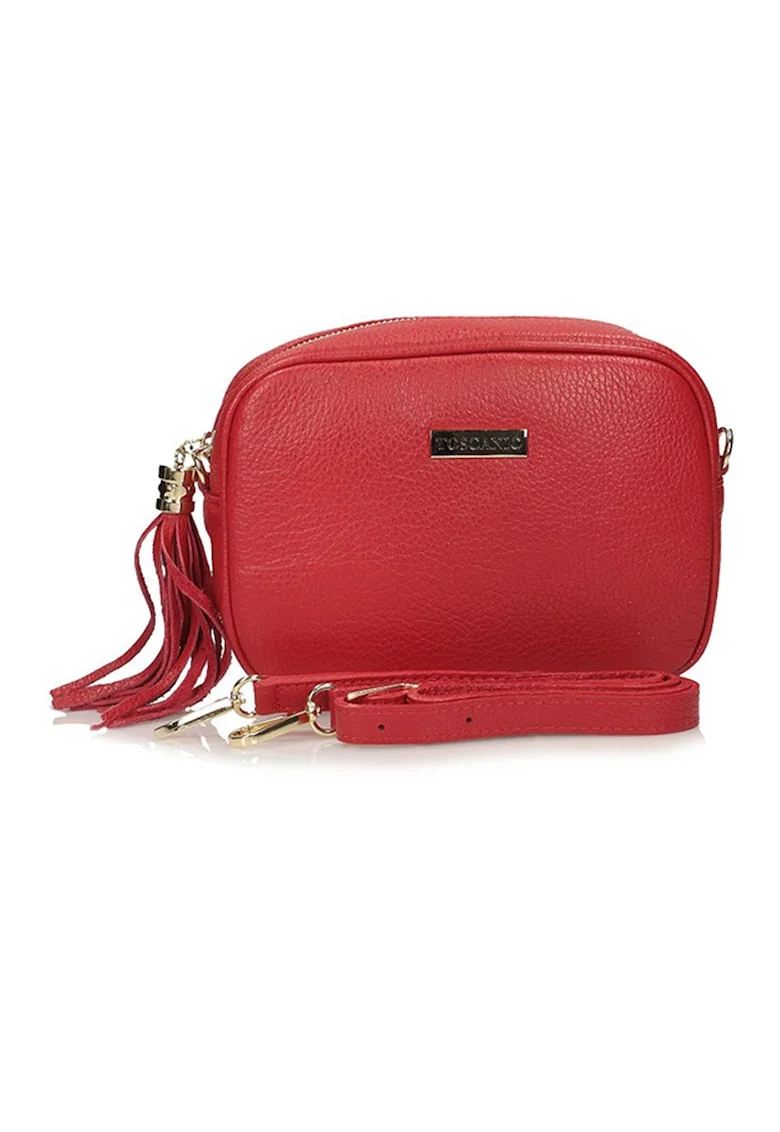 Geanta crossbody din piele cu canaf decorativ, Rosu aprins