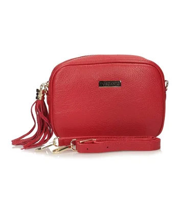 Geanta crossbody din piele cu canaf decorativ, Rosu aprins