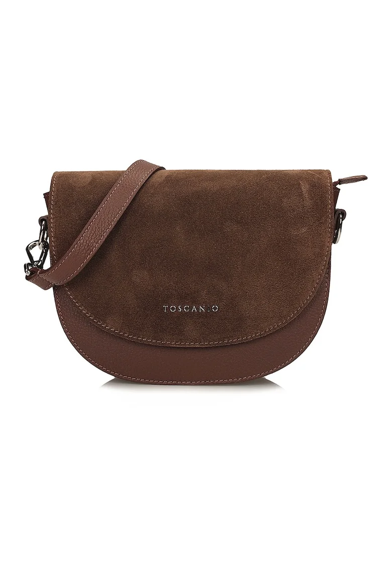 Geanta crossbody din piele intoarsa cu logo, Maro Siena