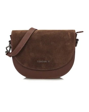 Geanta crossbody din piele intoarsa cu logo, Maro Siena