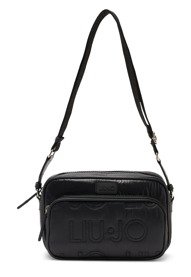 Geanta crossbody cu buzunar cu fermoar, Negru
