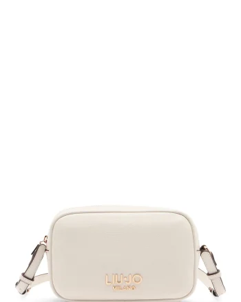 Geanta crossbody mica din piele ecologica cu logo, Alb murdar