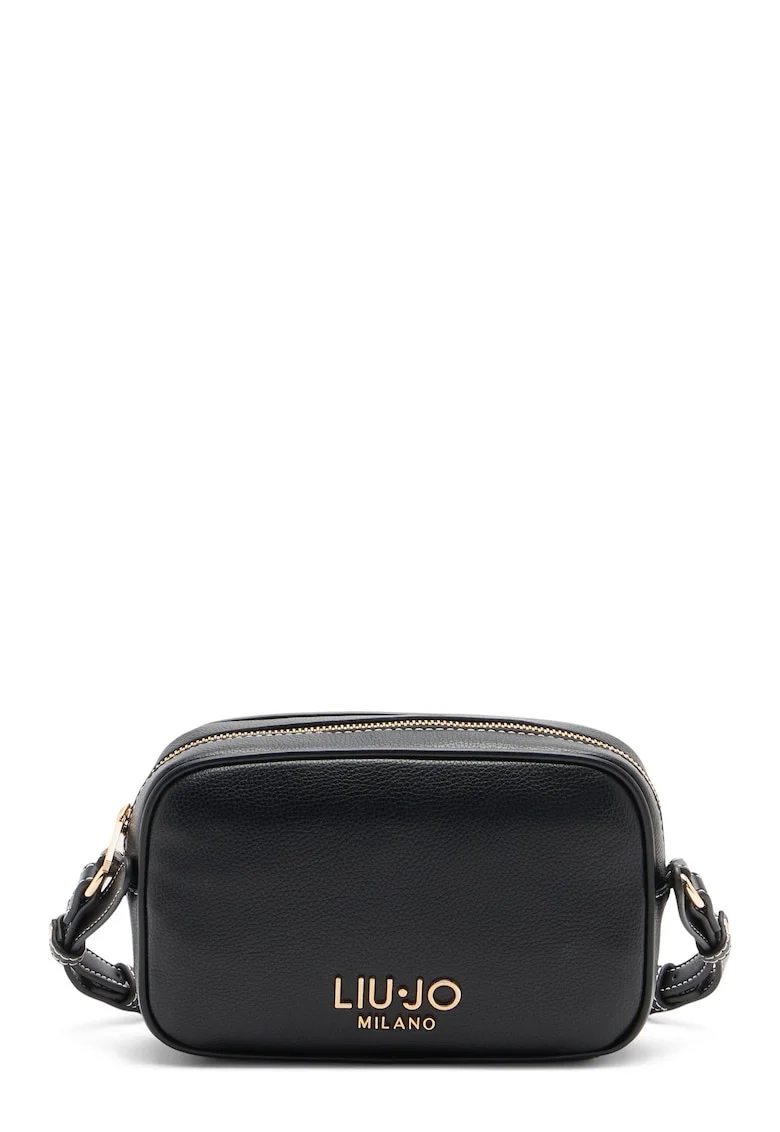 Geanta crossbody mica din piele ecologica cu logo, Negru