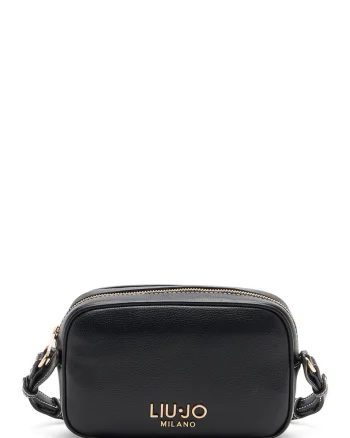 Geanta crossbody mica din piele ecologica cu logo, Negru