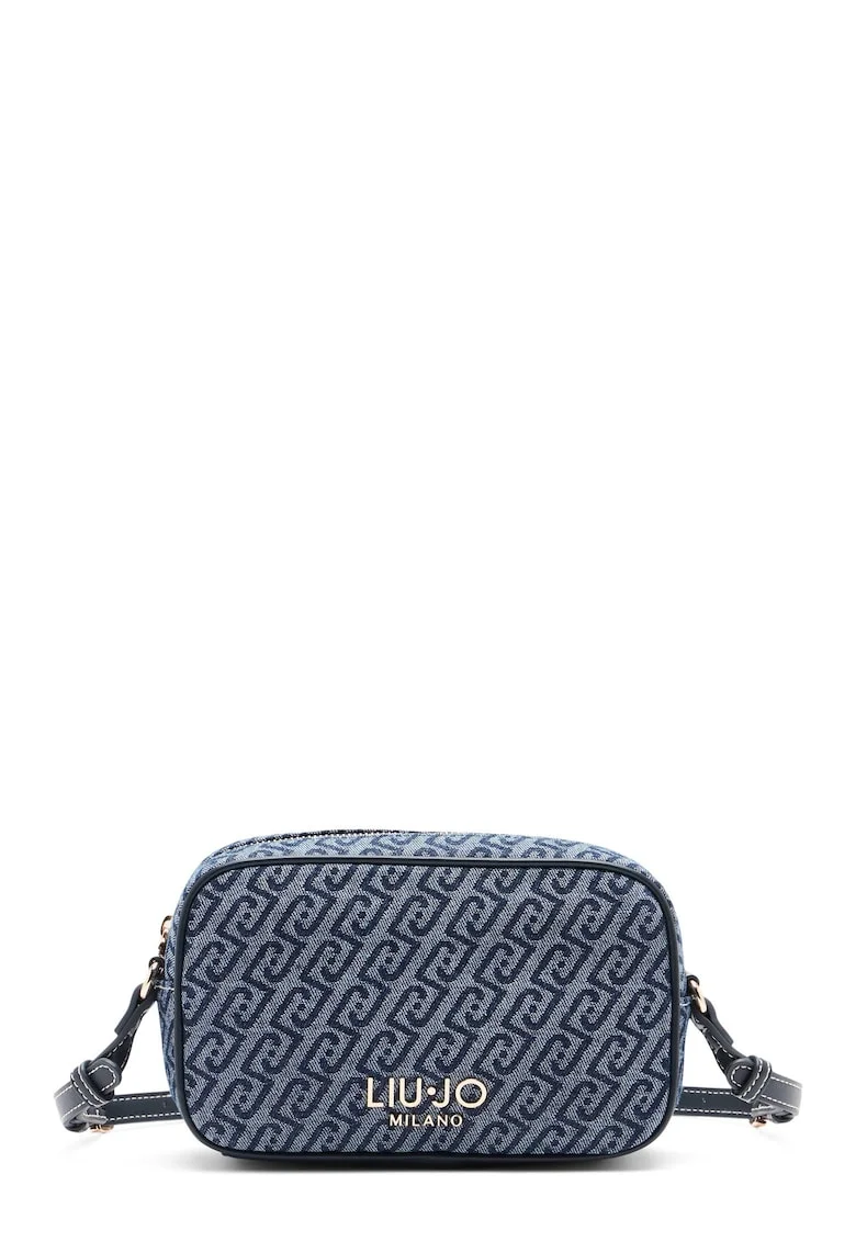 Geanta crossbody mica din denim si material jacquard, Albastru ultramarin