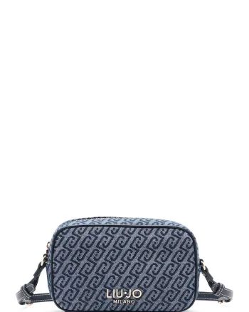 Geanta crossbody mica din denim si material jacquard, Albastru ultramarin