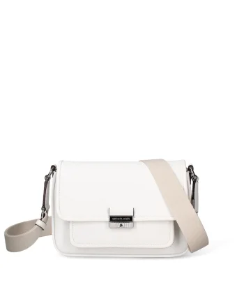 Geanta crossbody de piele cu clapa Auriela Pro, Alb