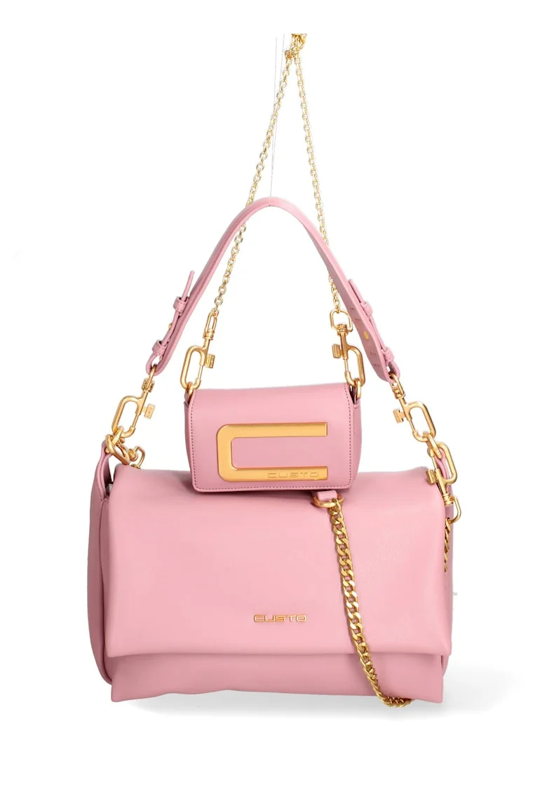 Set de geanta de piele ecologica cu bareta de uamr si geanta crossbody Floriana Prime, Roz pastel