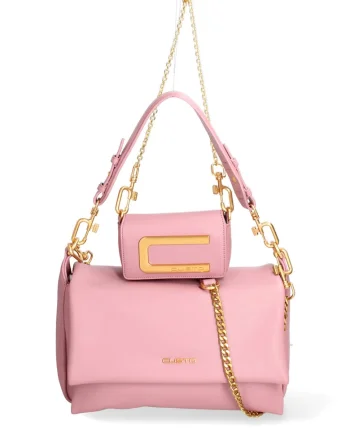 Set de geanta de piele ecologica cu bareta de uamr si geanta crossbody Floriana Prime, Roz pastel