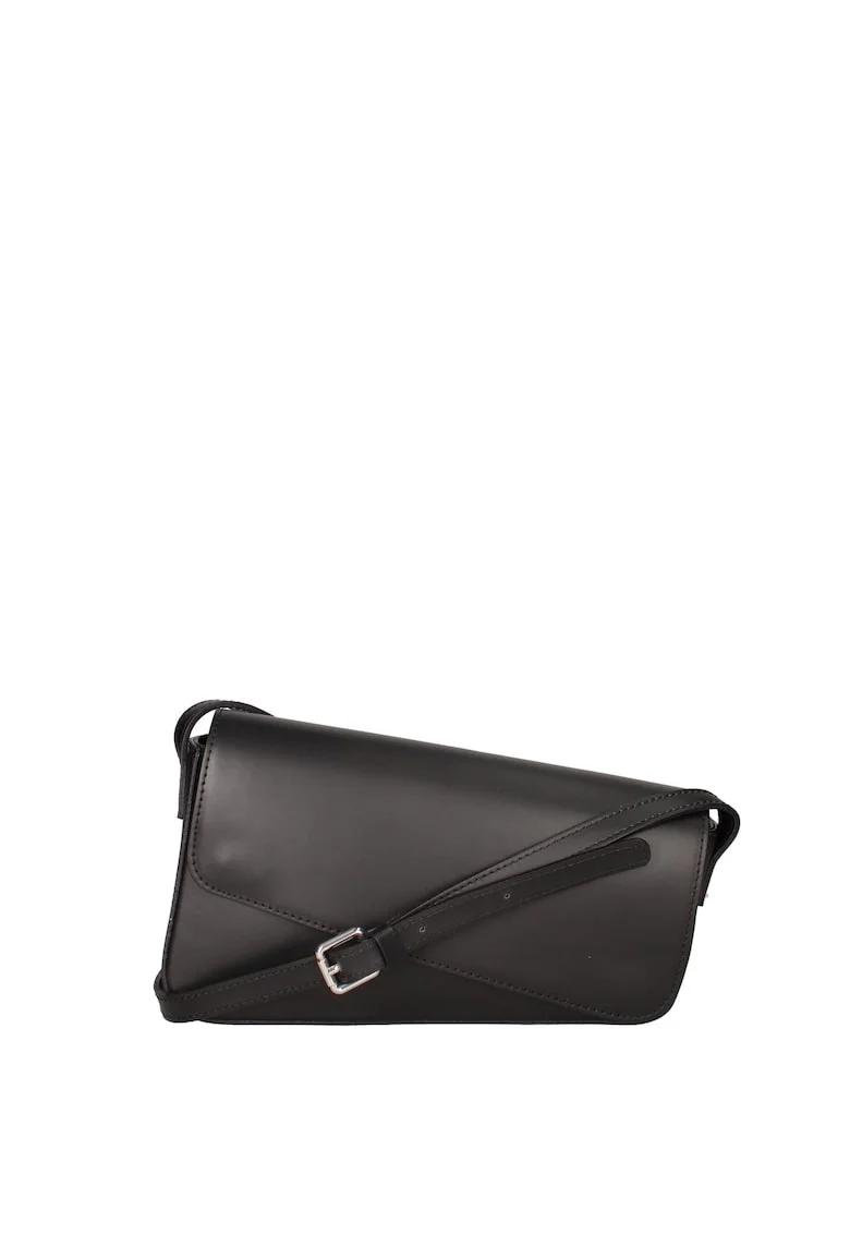 Geanta crossbody din piele cu clapa, Negru