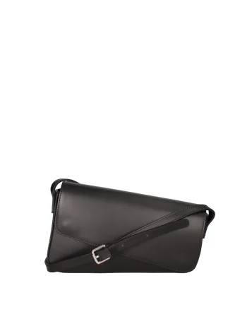 Geanta crossbody din piele cu clapa, Negru