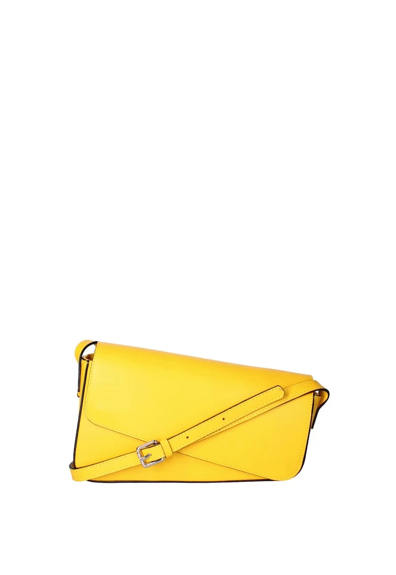 Geanta crossbody din piele cu clapa, Galben