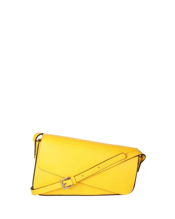 Geanta crossbody din piele cu clapa, Galben