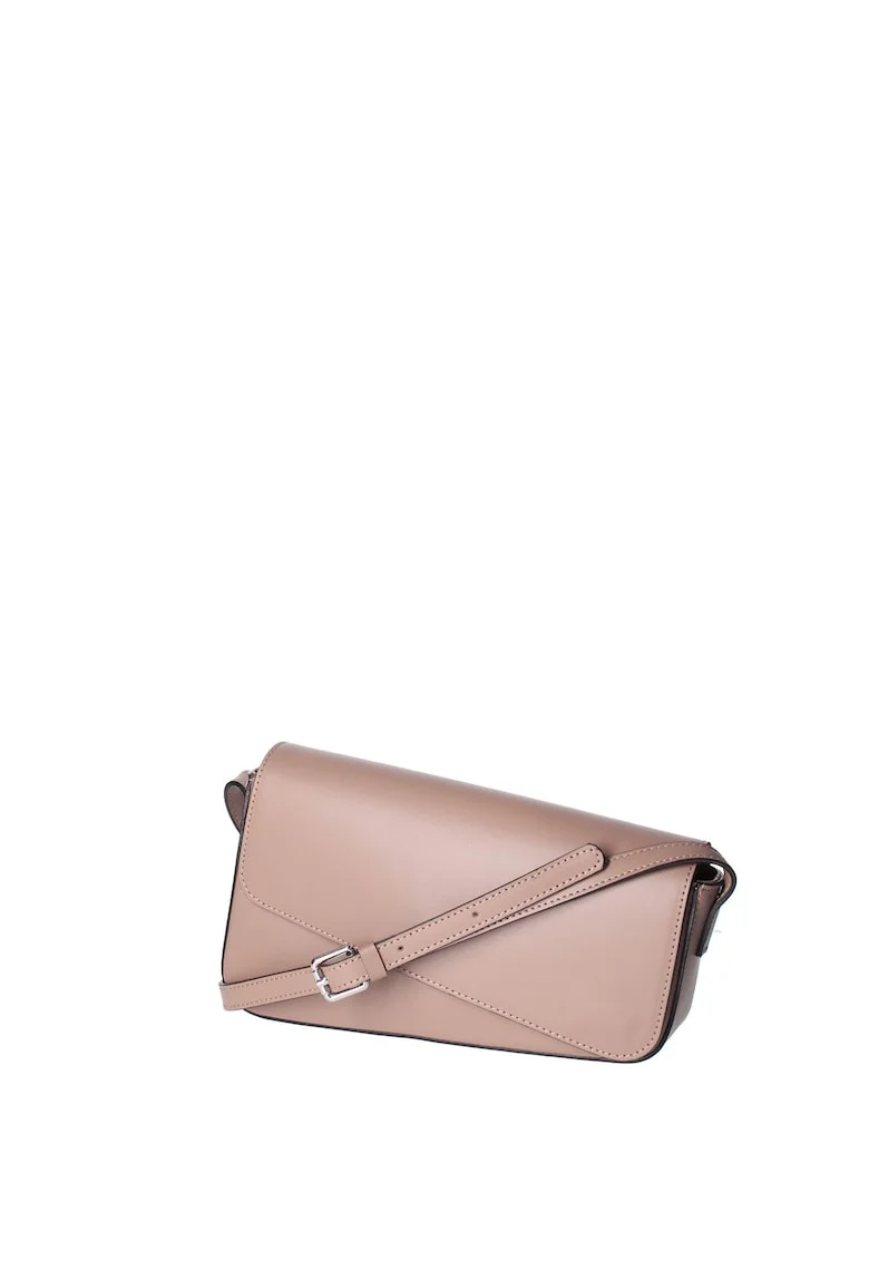 Geanta crossbody din piele cu clapa, Maro taupe
