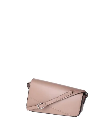 Geanta crossbody din piele cu clapa, Maro taupe