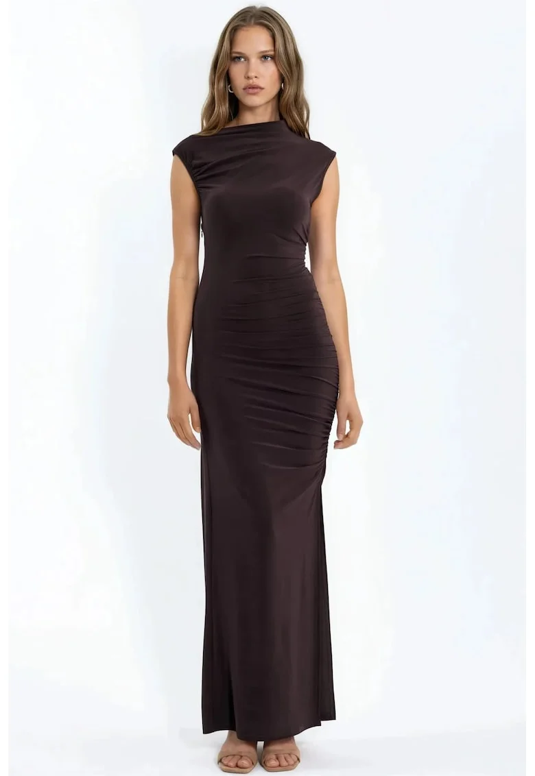 Rochie Maxi,  Bodycon, Elegant, Maro Mocha, Poliester-Elastan