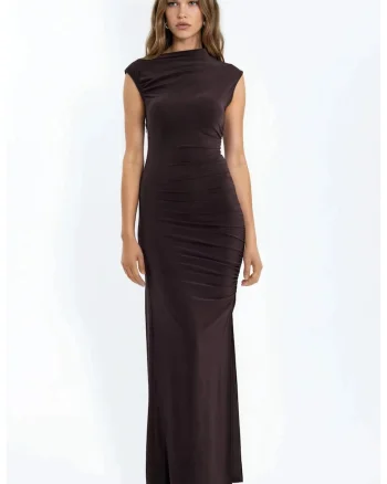 Rochie Maxi,  Bodycon, Elegant, Maro Mocha, Poliester-Elastan