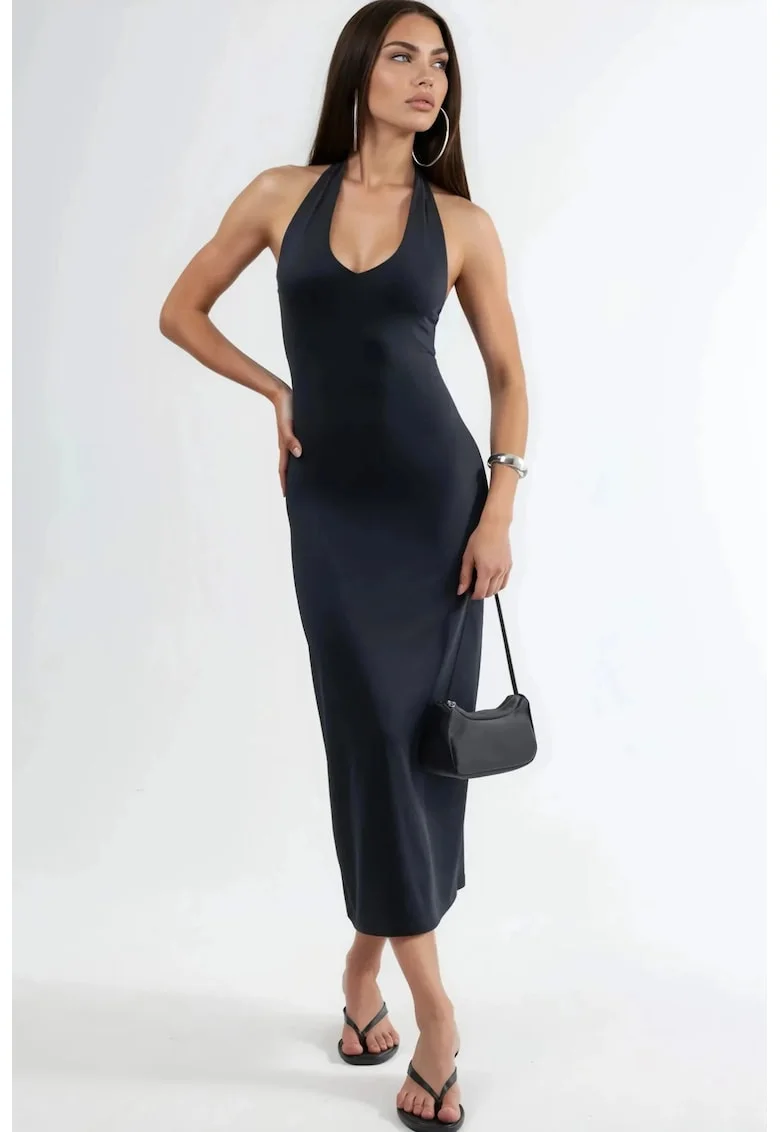 Rochie Bodycon Midi,  Elegant, Negru, 95% poliamida