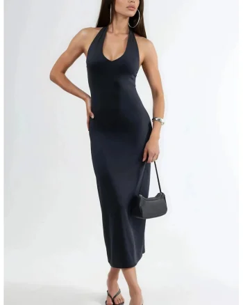 Rochie Bodycon Midi,  Elegant, Negru, 95% poliamida