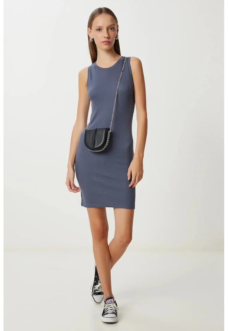 Rochie mini, Happiness Istanbul, bodycon, gri antracit, jerseu tricotat