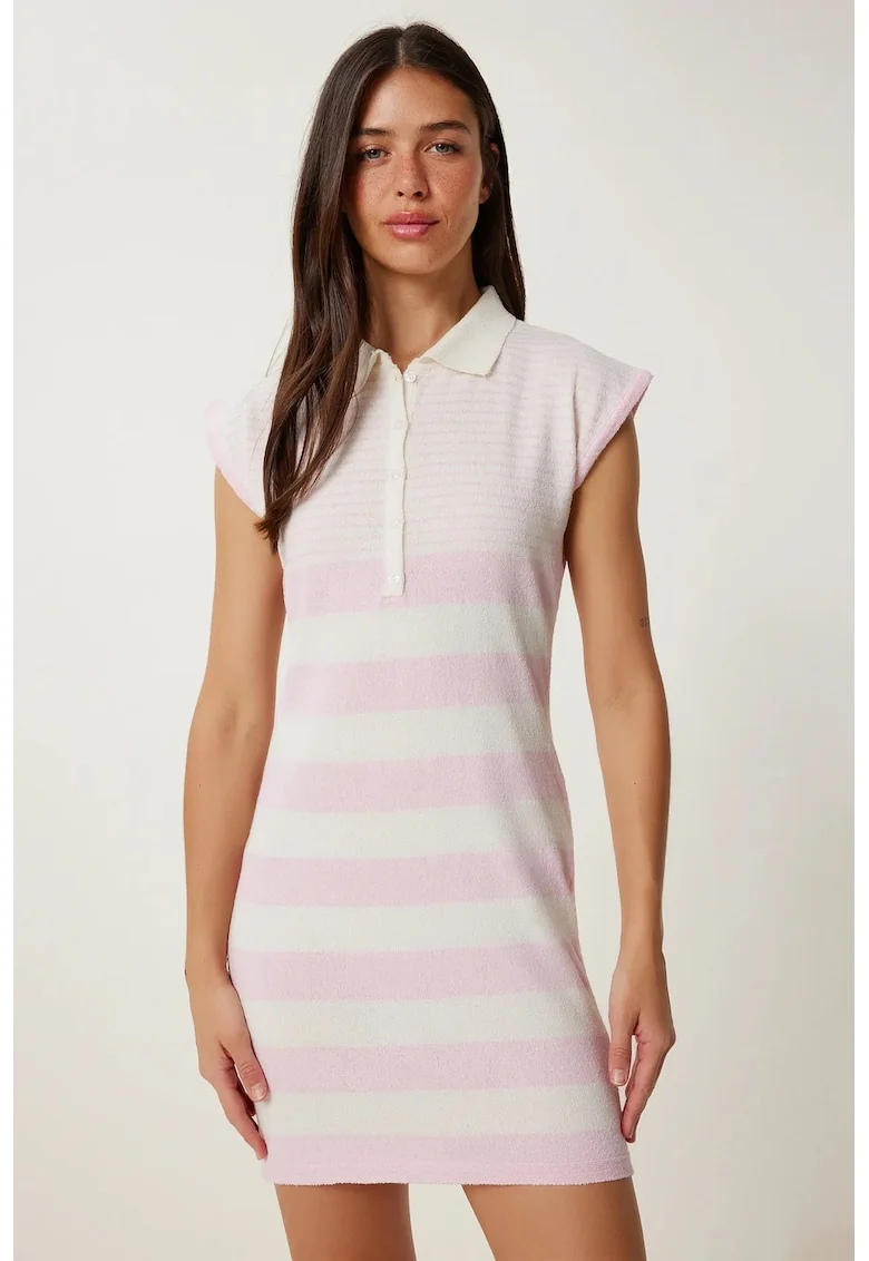 Rochie mini, Happiness Istanbul, bodycon, dungi, Roz Garoafa, bumbac/poliester,