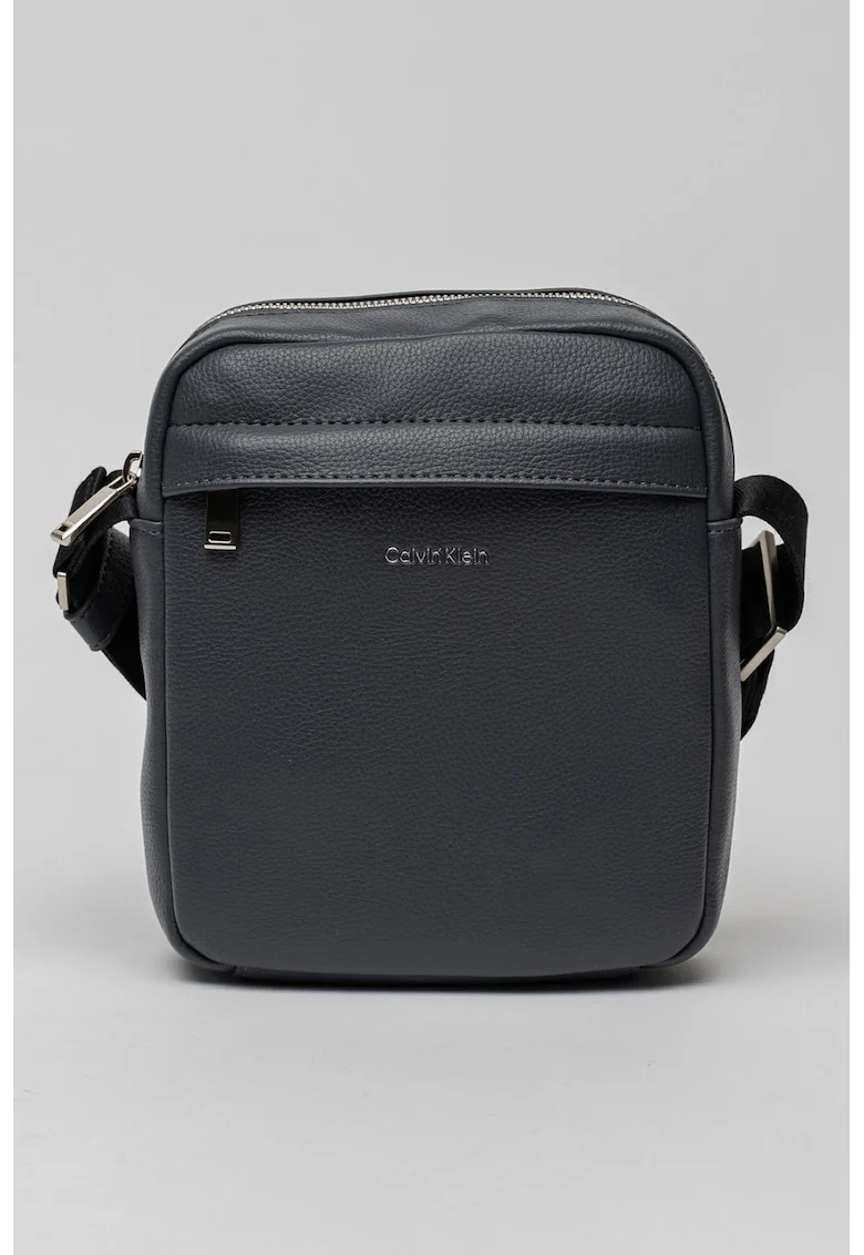 Geanta crossbody de piele ecologica cu logo, Bleumarin