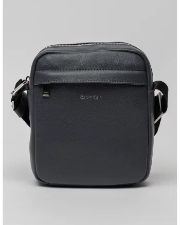 Geanta crossbody de piele ecologica cu logo, Bleumarin