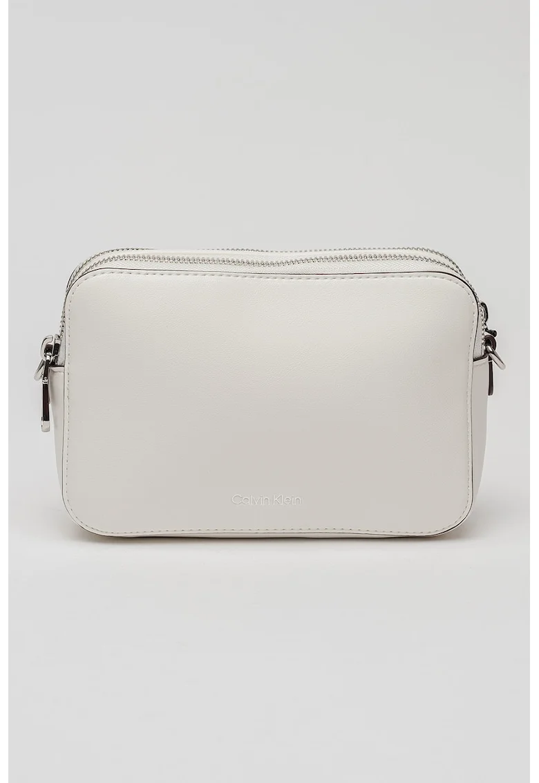 Geanta crossbody de piele ecologica cu bareta suplimentara, Alb murdar