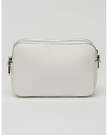 Geanta crossbody de piele ecologica cu bareta suplimentara, Alb murdar
