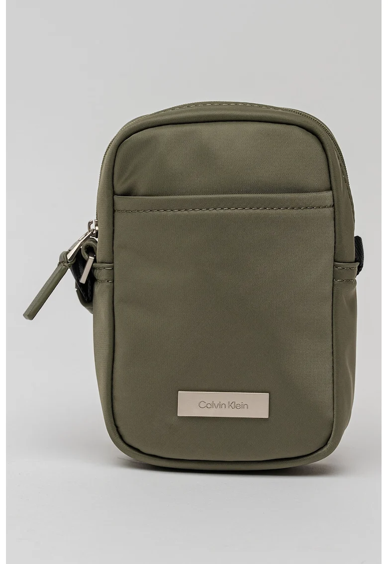 Geanta crossbody cu logo metalic, Verde stins