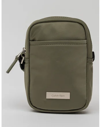 Geanta crossbody cu logo metalic, Verde stins