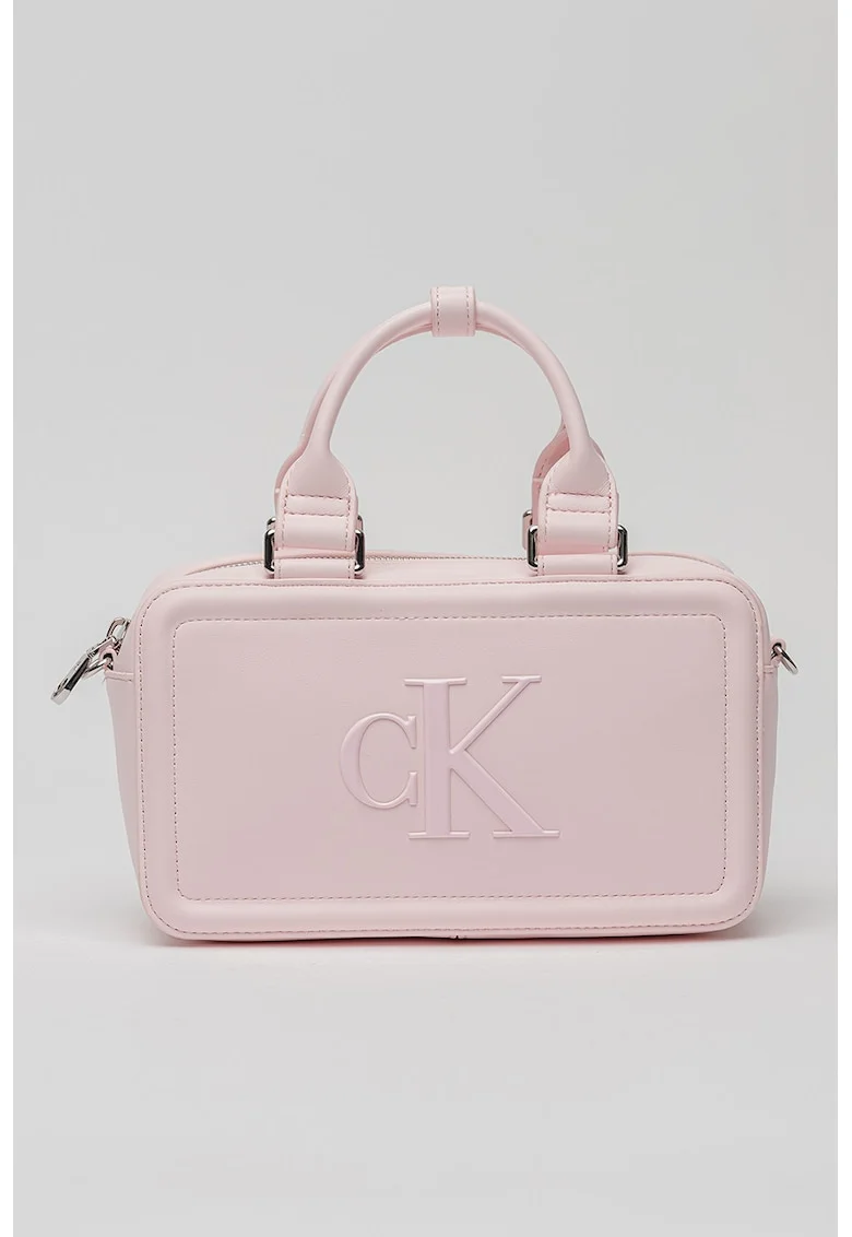 Geanta crossbody cu monograma in relief Bauletto, Roz deschis