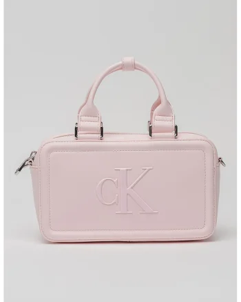 Geanta crossbody cu monograma in relief Bauletto, Roz deschis