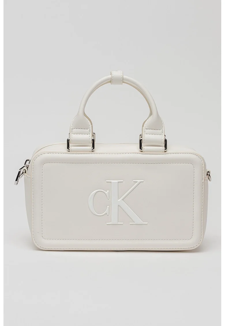 Geanta crossbody cu monograma in relief Bauletto, Alb murdar