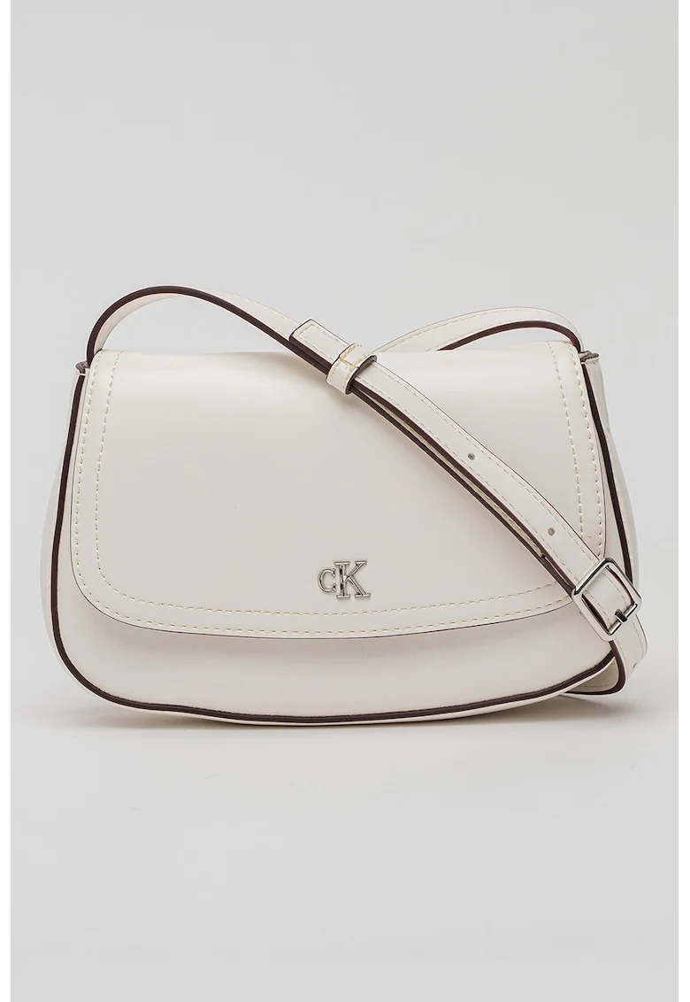 Geanta crossbody de piele ecologica cu bareta ajustabila, Alb murdar