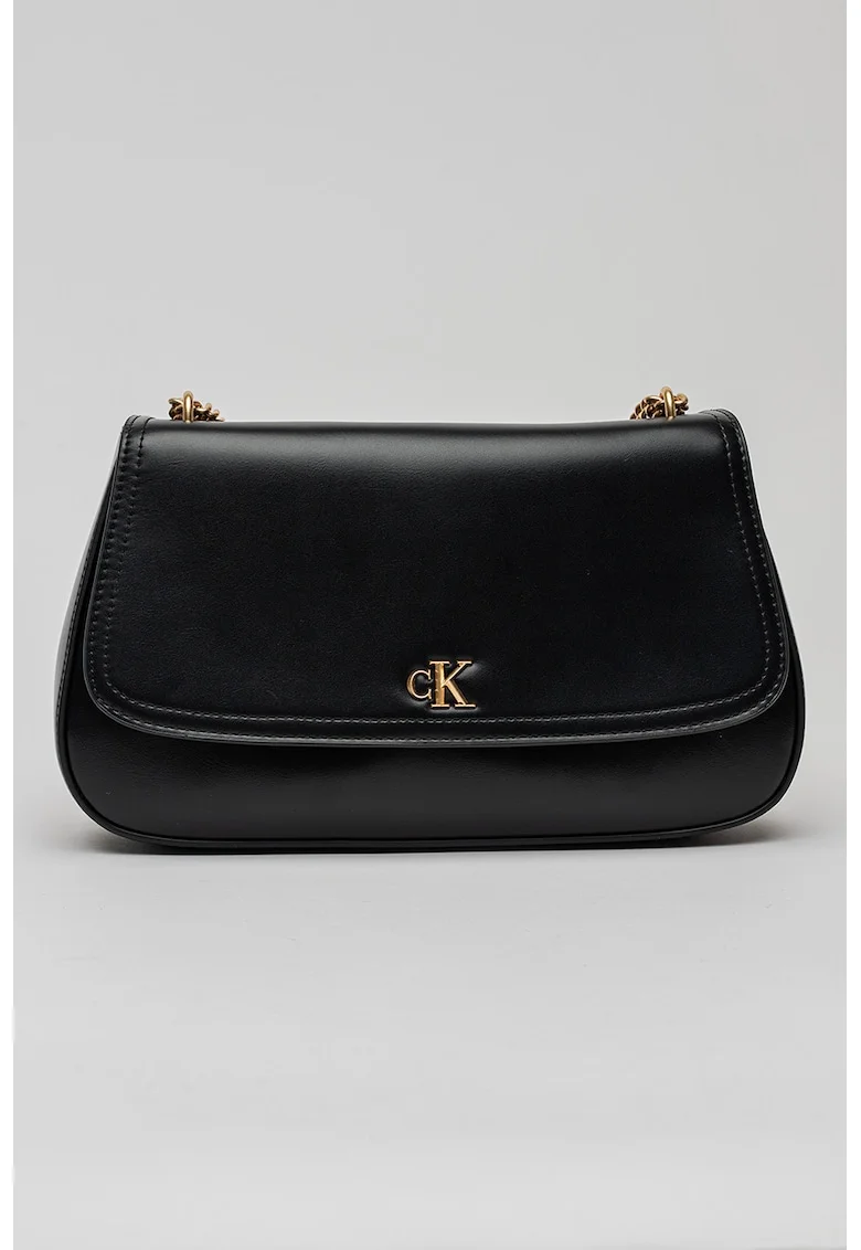 Geanta crossbody de piele ecologica cu bareta de lant, Negru
