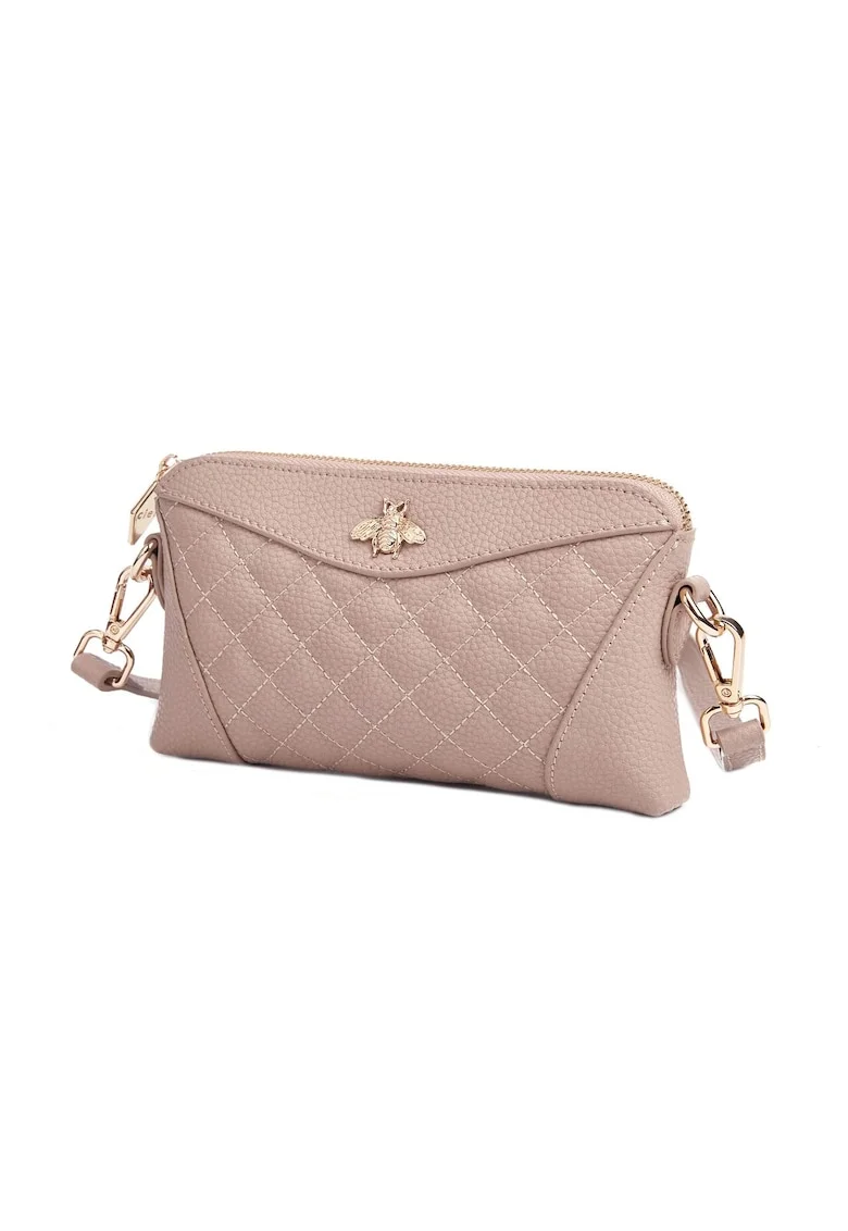 Geanta crossbody matlasata din piele cu detaliu metalic, Nude