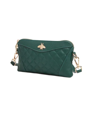 Geanta crossbody matlasata din piele cu detaliu metalic, Verde
